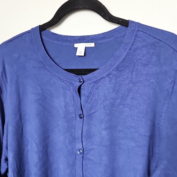 Halogen Plus Size Classic 1X Twee Blue Button-Up Cardigan Sweater - Picture 3 of 6